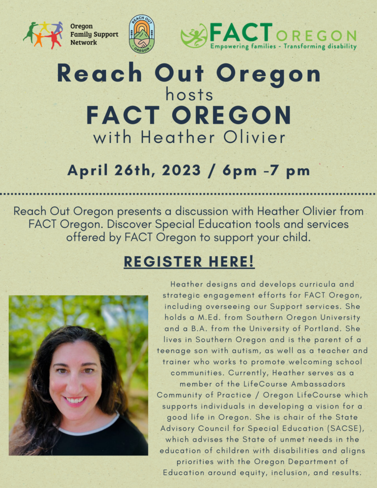 Reach Out Oregon hosts FACT OREGON with Heather Olivier April 26th, 6-7pm